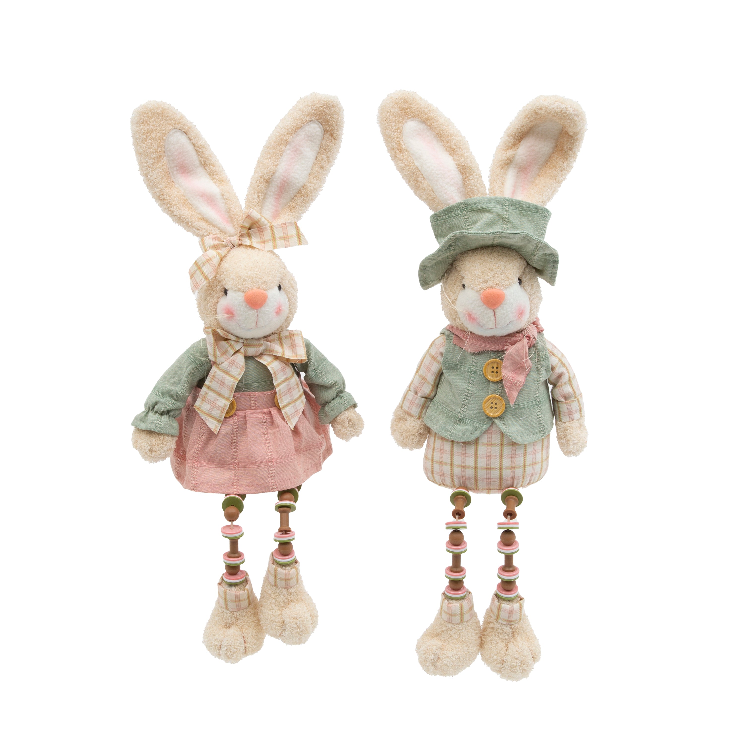Adorable Spring 16 inch Fabric Easter Bunny Shelf Sitters Set of 2 2719740EC